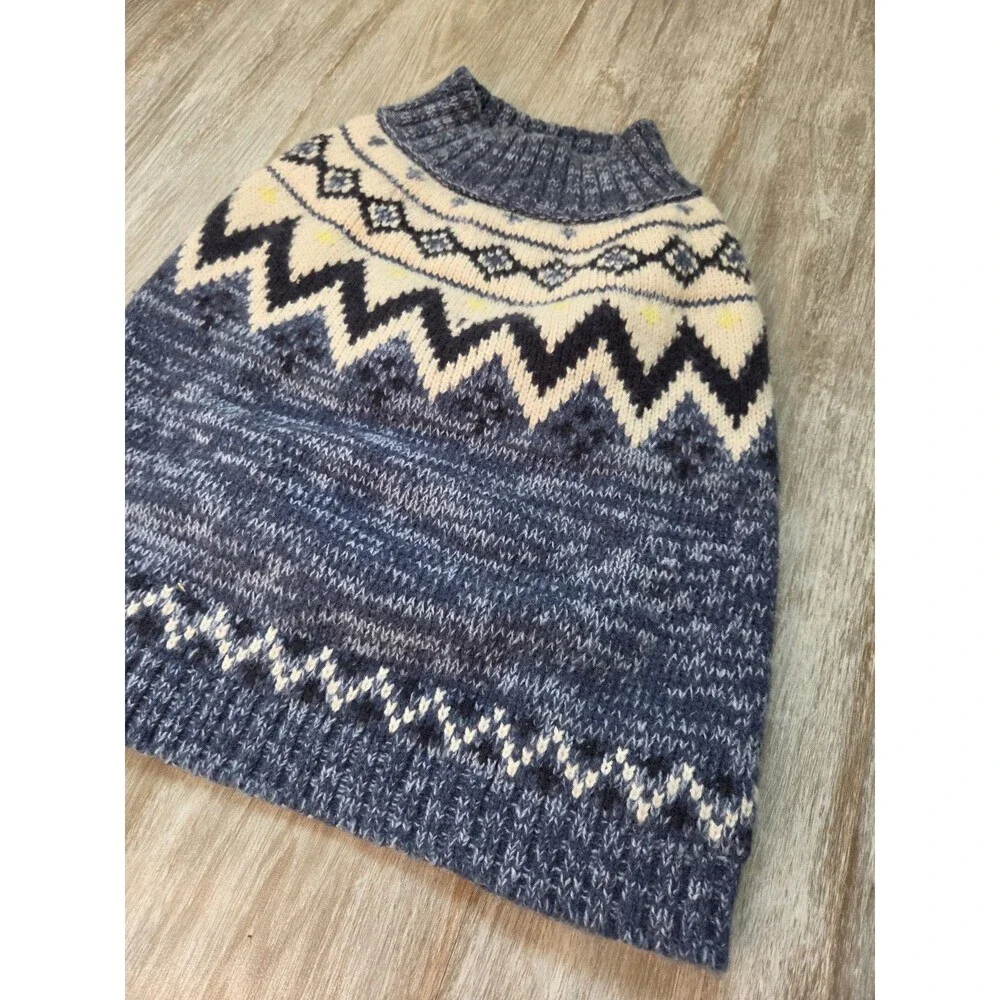 American Eagle Fair Isle Dog Sweater Blue Nordic Knit Mock Neck Size L Pet EUC